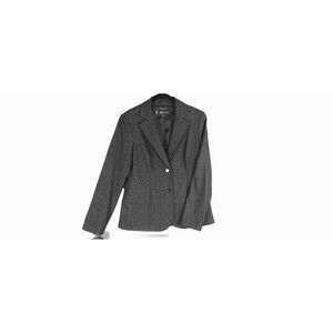 Anne Klein Blazer Womens 10 Lined 2 Button Charcoal Grey Pinstripe Stretch